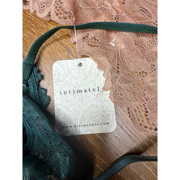 Free People Intimately Lace Bralette Set L Nude & Evergreen Floral Sheer Boho - Picture 4 of 4